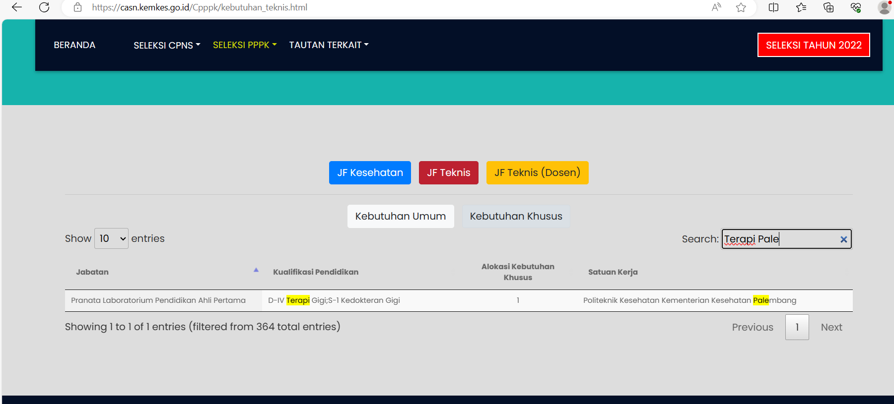 Lowongan Pekerjaan PPPK Formasi Khusus Tahun 2023 – Kesehatan Gigi